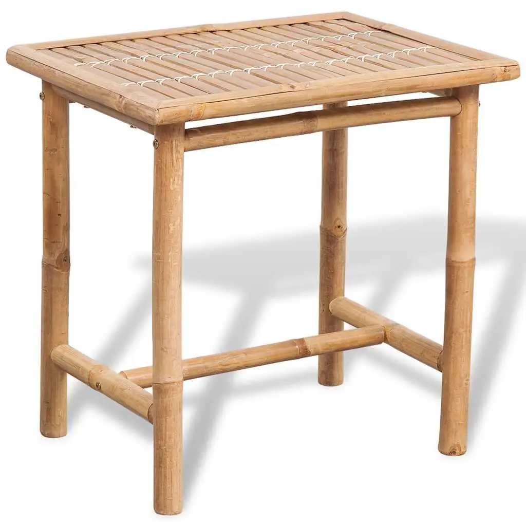 3 Piece Outdoor Bistro Set for Garden Brown Bamboo Table and Chairs with Seat Cushions