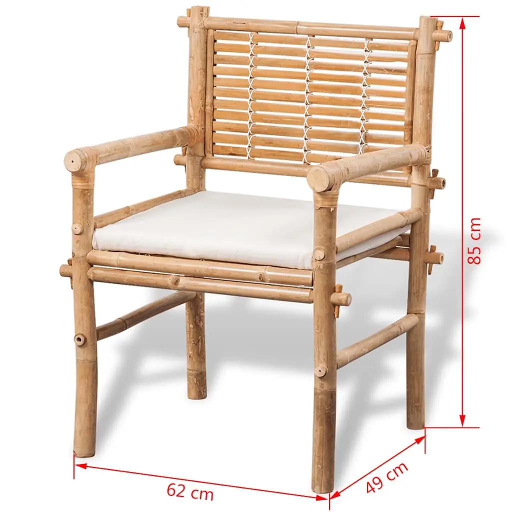 3 Piece Outdoor Bistro Set for Garden Brown Bamboo Table and Chairs with Seat Cushions