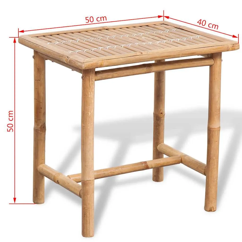 3 Piece Outdoor Bistro Set for Garden Brown Bamboo Table and Chairs with Seat Cushions
