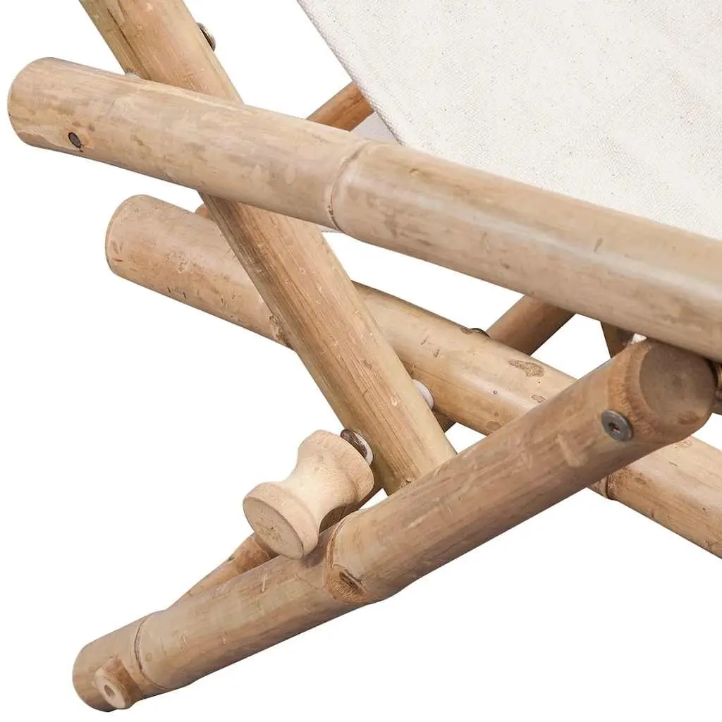 Outdoor Deck Chair Bamboo Canvas Adjustable Backrest Folding Garden Patio