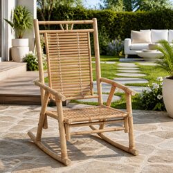 Brown Bamboo Rocking Chair: Solid Construction & Weather Resistant