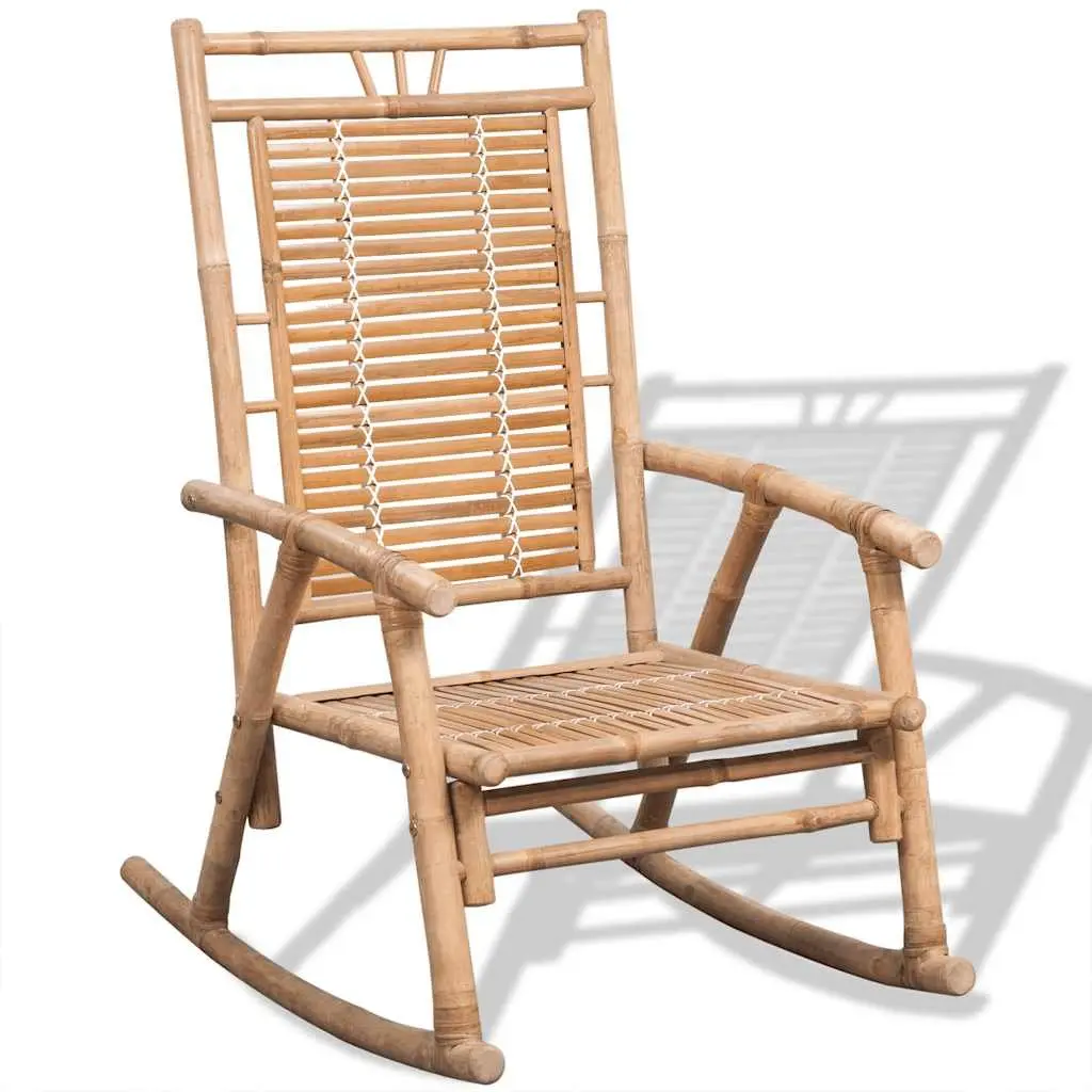 Rocking Chair Brown Bamboo Garden Patio Relaxation Furniture Indoor Outdoor