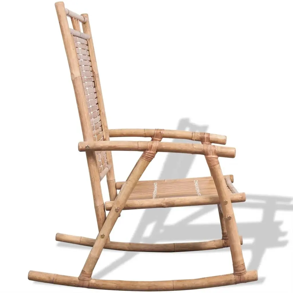 Rocking Chair Brown Bamboo Garden Patio Relaxation Furniture Indoor Outdoor