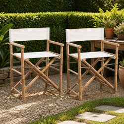 Folding Director's Chair Set: Bamboo Frame and Canvas