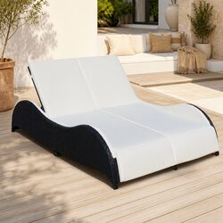 Double Outdoor Sun Lounger with PE Rattan and Steel Frame