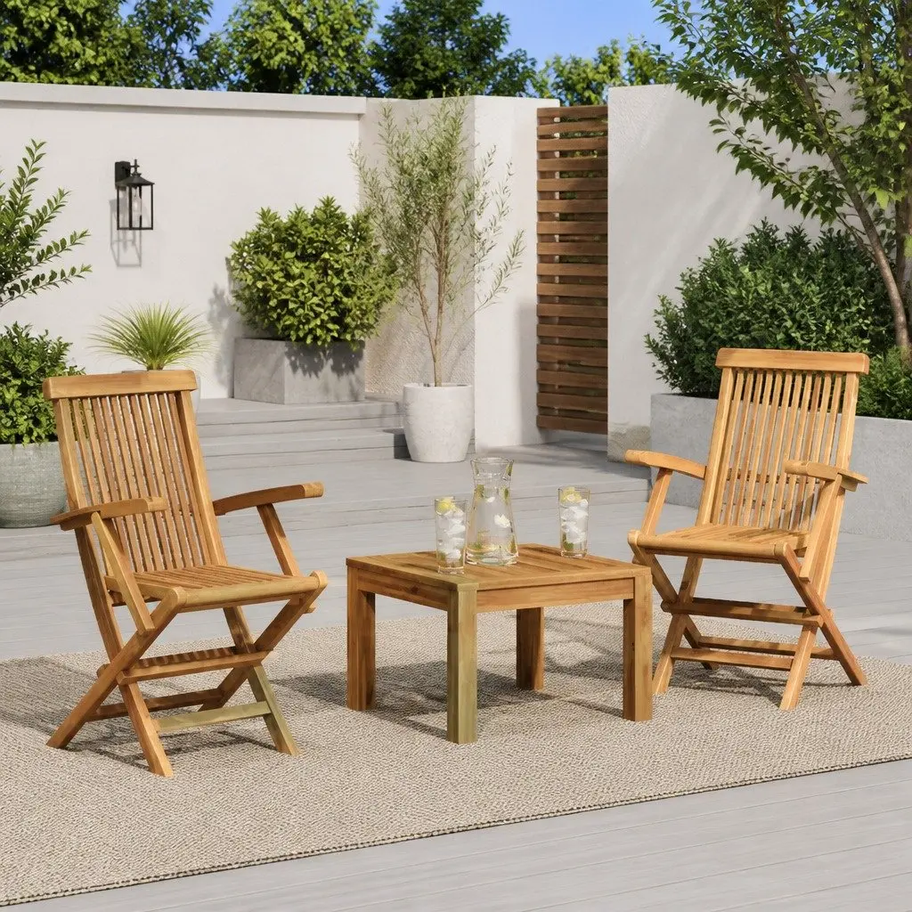 Folding Garden Chairs Set 2 pcs Outdoor Teak Wood Patio Seating Lightweight