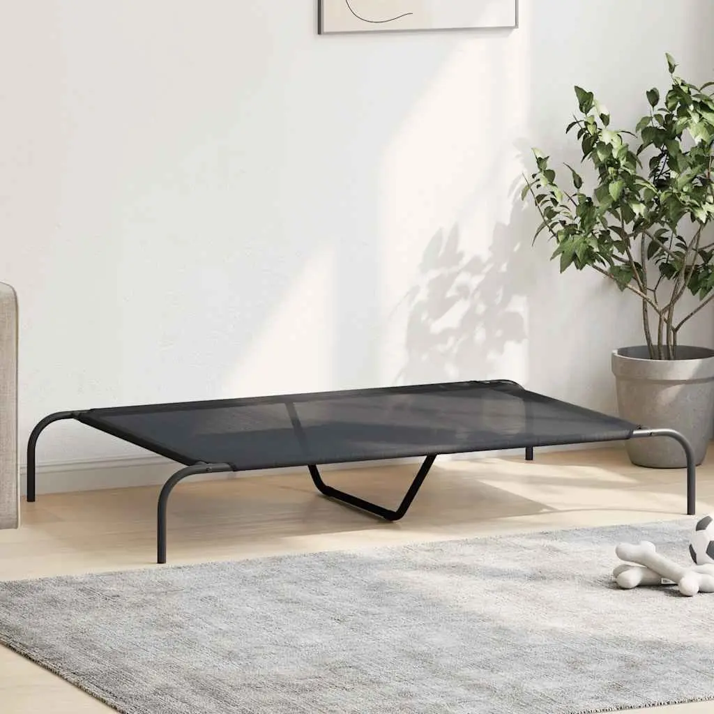 Elevated Dog Bed Black Textilene Mesh Steel Frame Portable Outdoor Indoor Pet