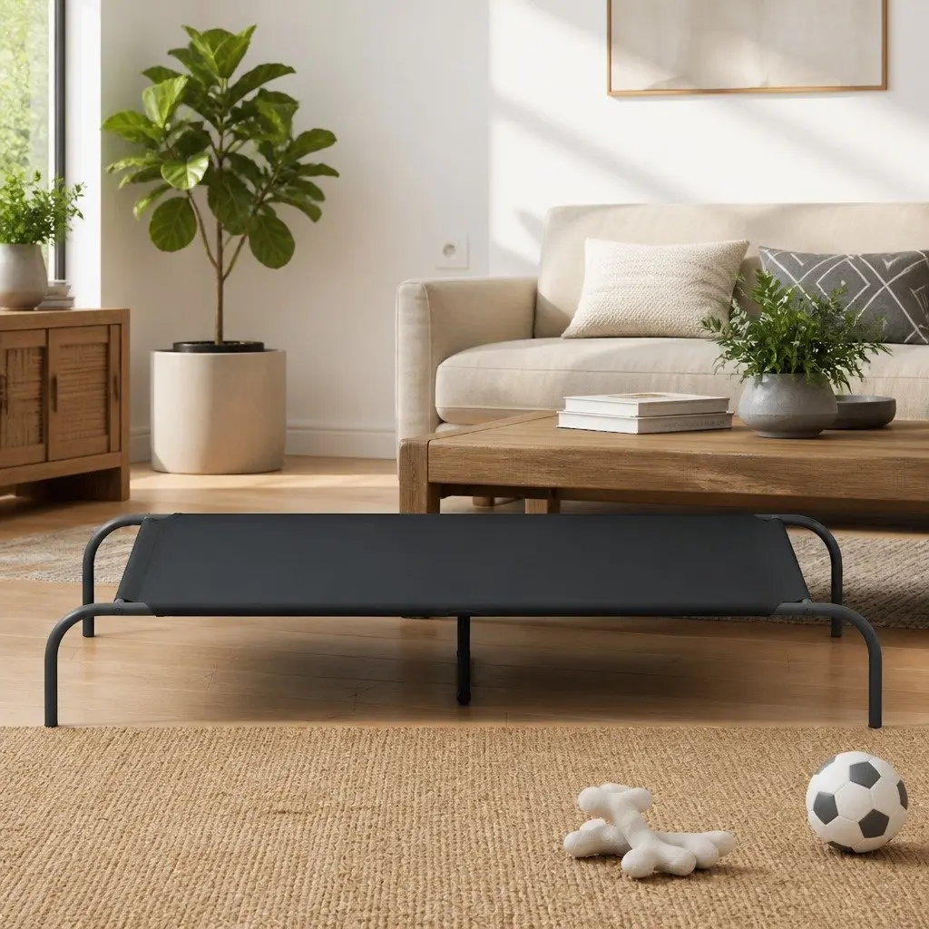 Elevated Dog Bed 130x80x20cm Black Oxford Fabric Steel Frame Outdoor Indoor Pet