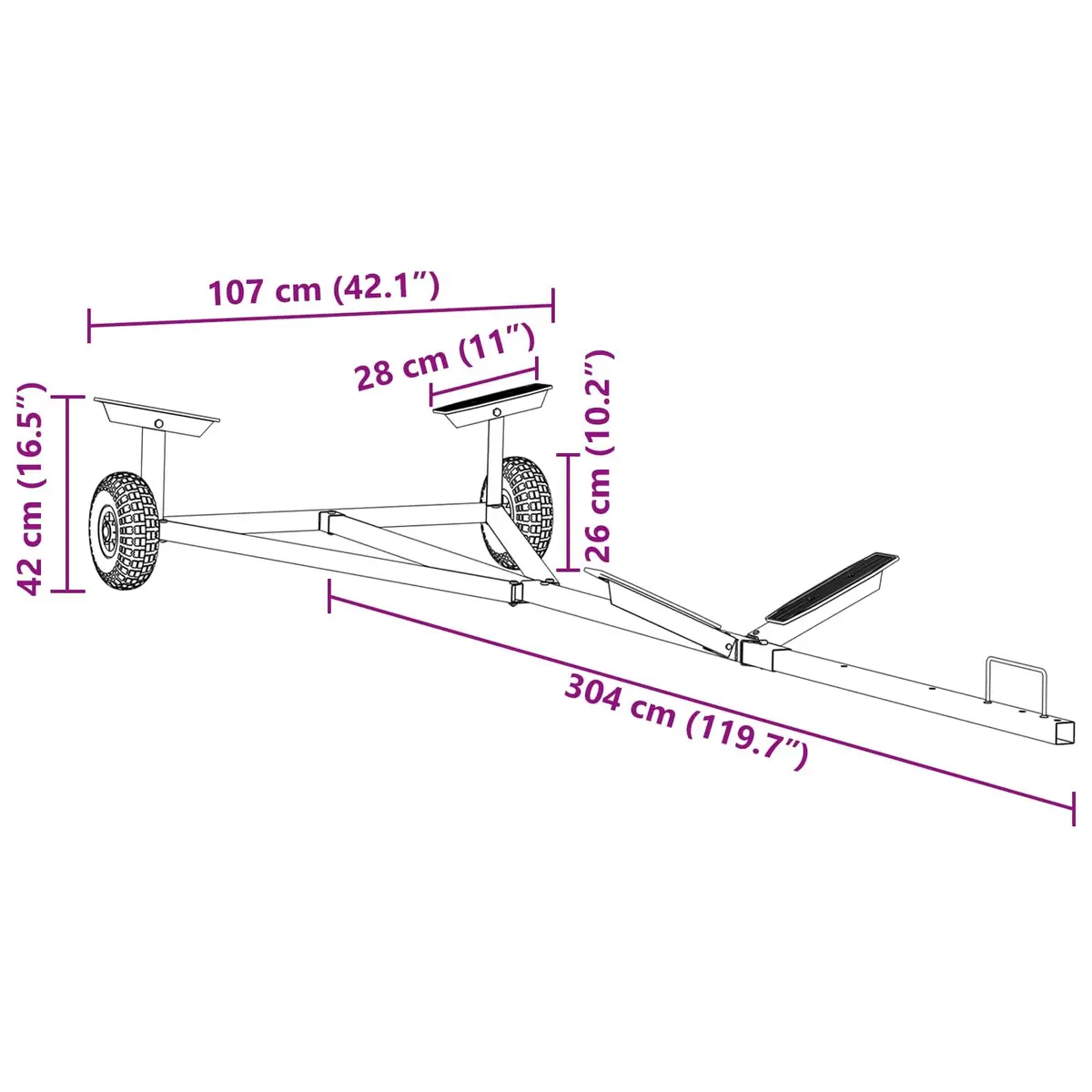 Boat Trailer Frame for Marine Transport 302 x 107 x 42 cm Steel Construction