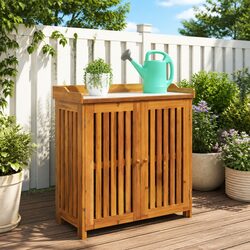 Garden Storage Cabinet Solid Acacia Wood Outdoor Furniture with Adjustable