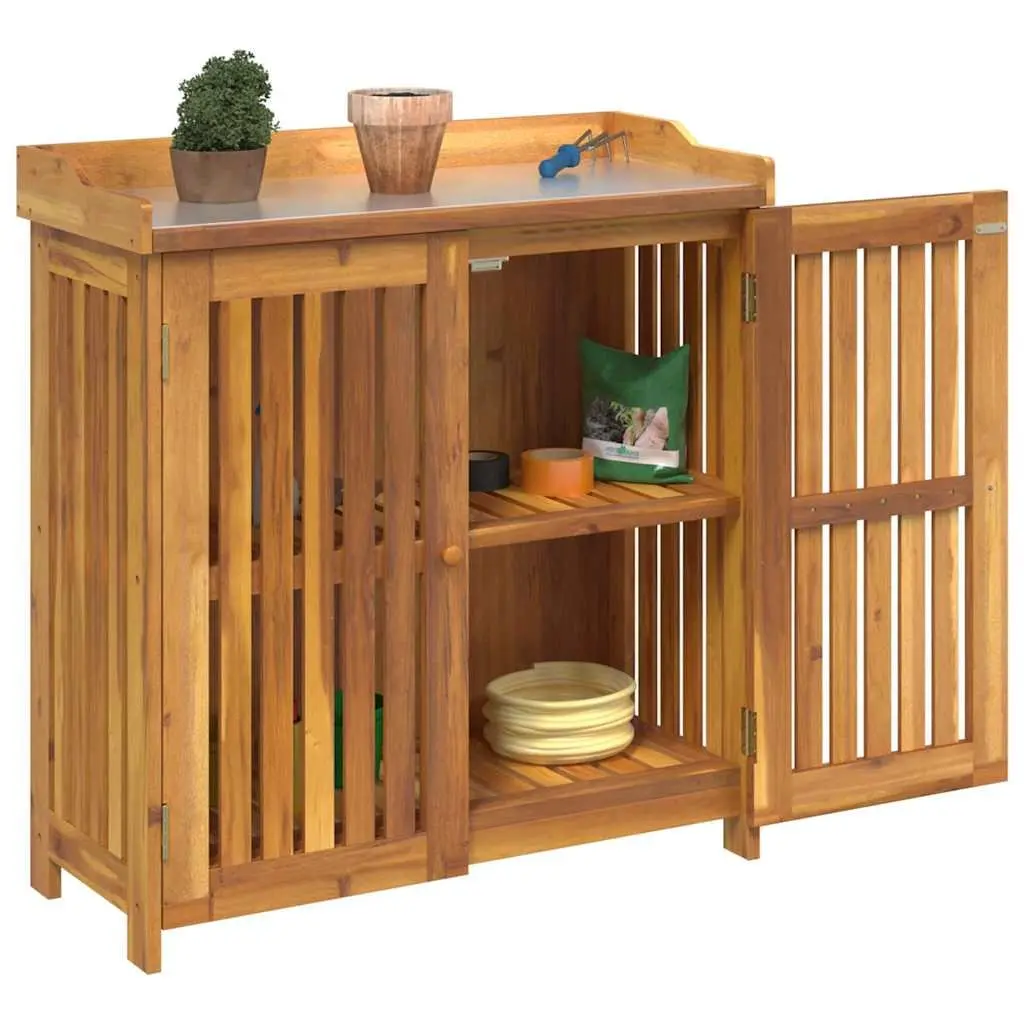 Garden Storage Cabinet Outdoor Furniture Solid Acacia Wood Adjustable Shelves 93 x 41.5 x 98 cm