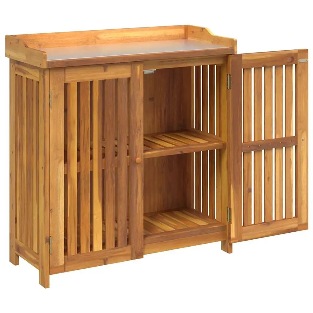 Garden Storage Cabinet Outdoor Furniture Solid Acacia Wood Adjustable Shelves 93 x 41.5 x 98 cm