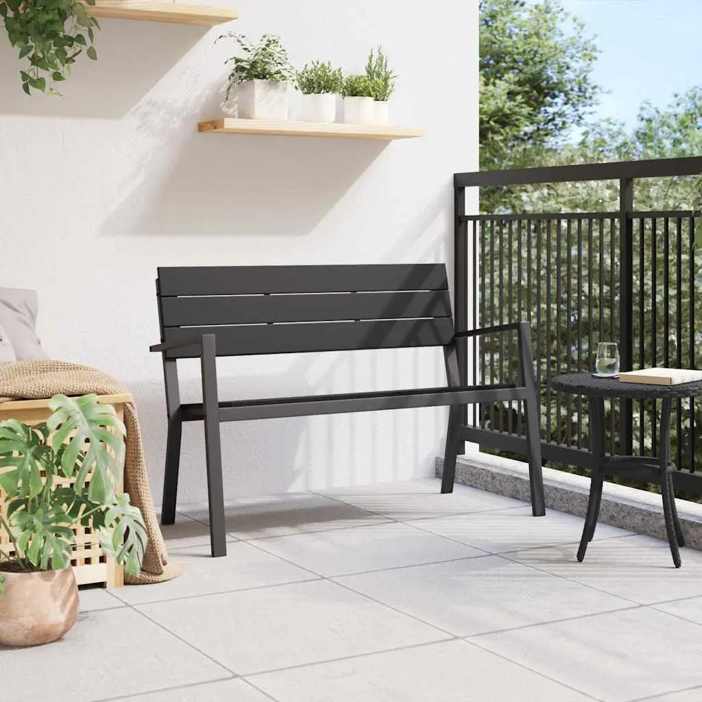 Outdoor Garden Bench Black Steel Seating Modern Contemporary 118 x 54 x 77cm