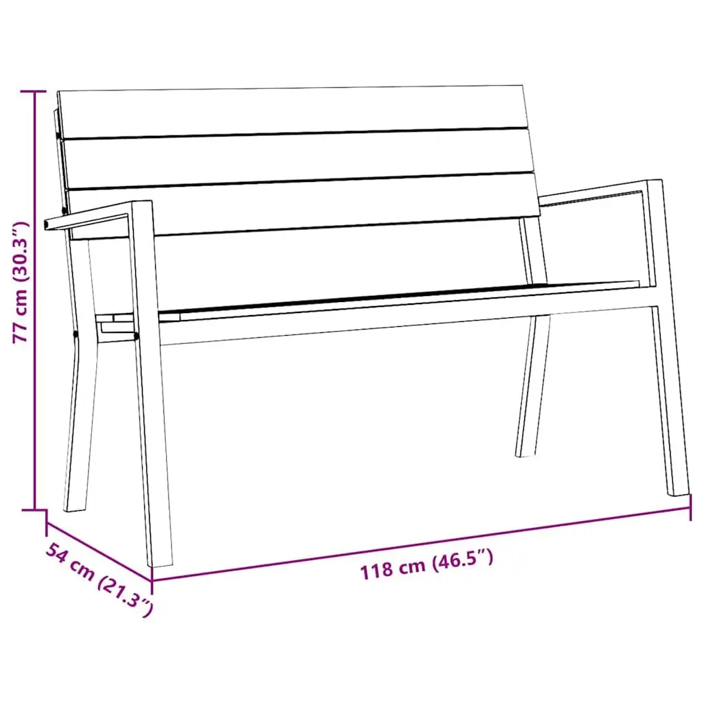 Outdoor Garden Bench Black Steel Seating Modern Contemporary 118 x 54 x 77cm