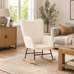 Rocking Chair Cream Sherpa Fabric Modern Armchair Living Room Bedroom Furniture