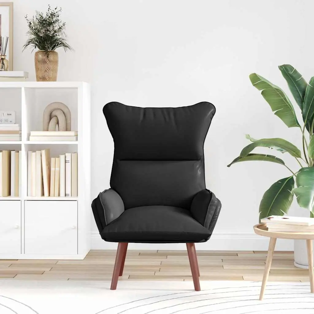 Black Armchair Living Room Modern Faux Leather Lounge Chair 69x74x93 cm