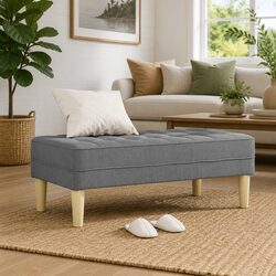 Bench with Cushion Light Grey Modern Ottoman Seating Plywood Tapered Legs