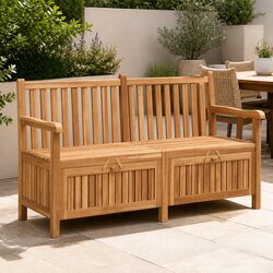 150x60x90cm Teak Garden Bench with Storage Compartment