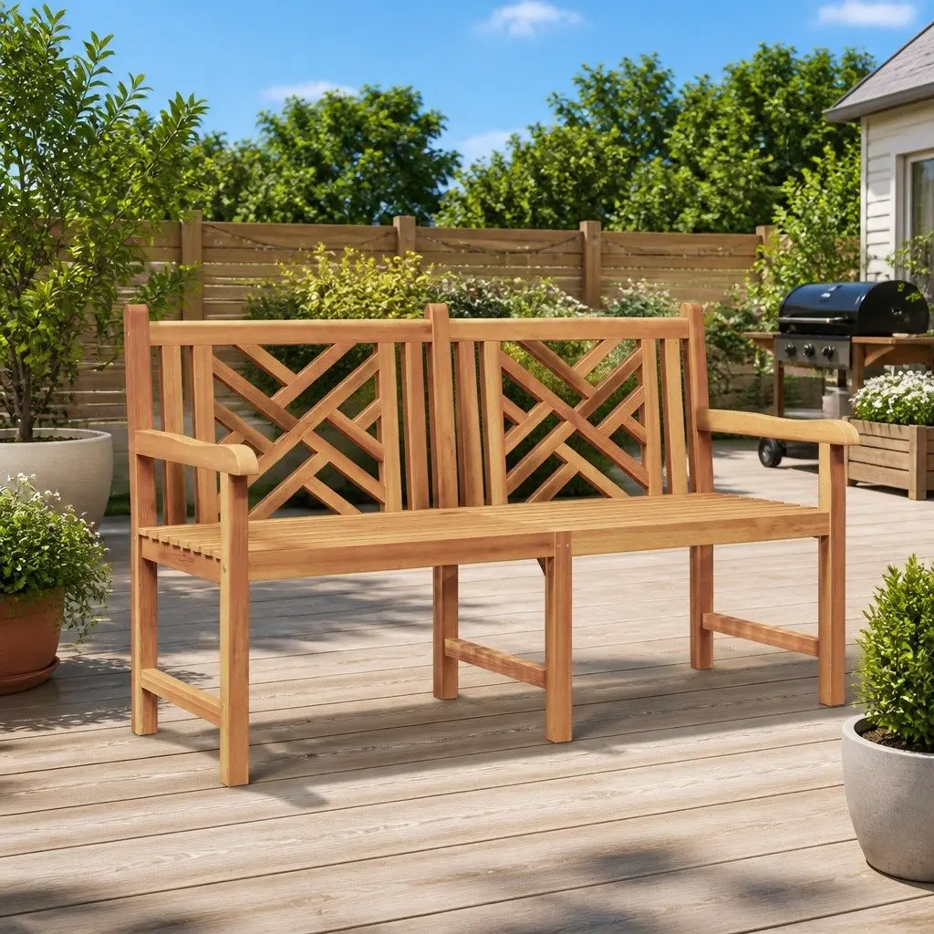 Outdoor Garden Bench 150x60x90cm in Solid Teak Wood