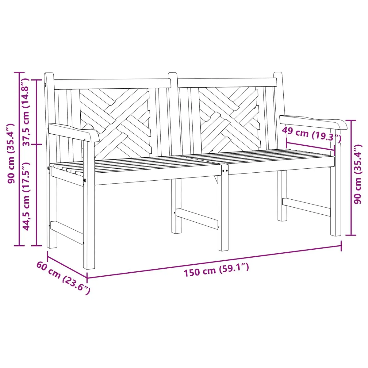 Outdoor Garden Bench Teak Wood with Backrest Armrests Brown 150x60x90cm
