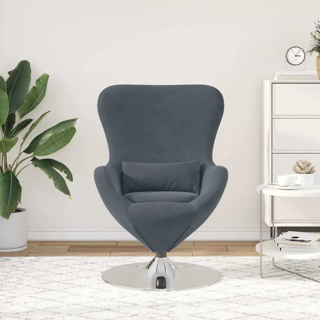 Grey Velvet Egg Chair with Swivel Base
