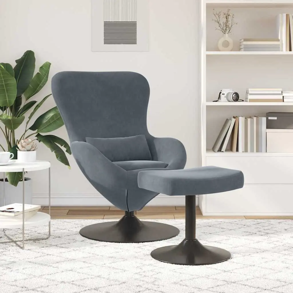 Egg Chair with Footstool Living Room Grey Velvet Modern 360-Degree Swivel