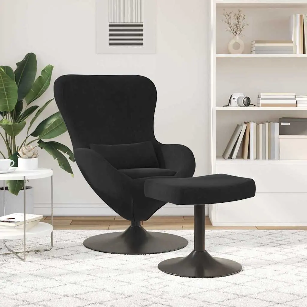 Egg Chair Lounge Swivel Armchair Black Velvet Modern Design Footstool Bedroom