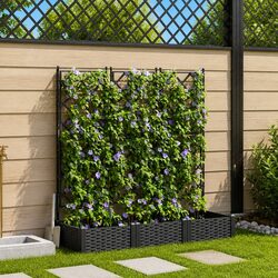 Garden Planter Set: 3 Pieces Black Polypropylene 120x40x125.5cm