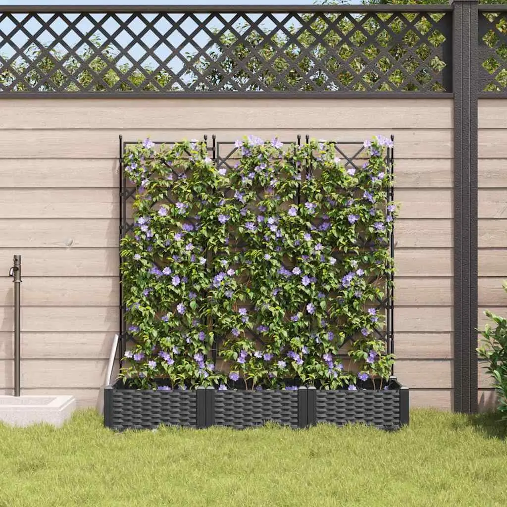 Garden Planter Set 3 Pieces Black 120x40x125.5cm Outdoor Pots Large