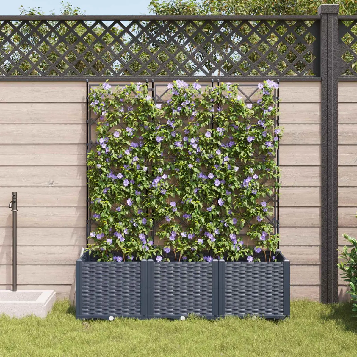 Garden Planter 3 Piece Set Grey Outdoor Indoor Pots Large Containers