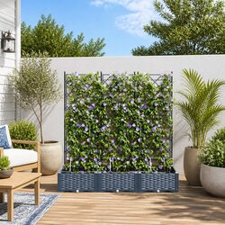Garden Planter Set 3 pcs Grey Outdoor Terrace Large Modern Polypropylene