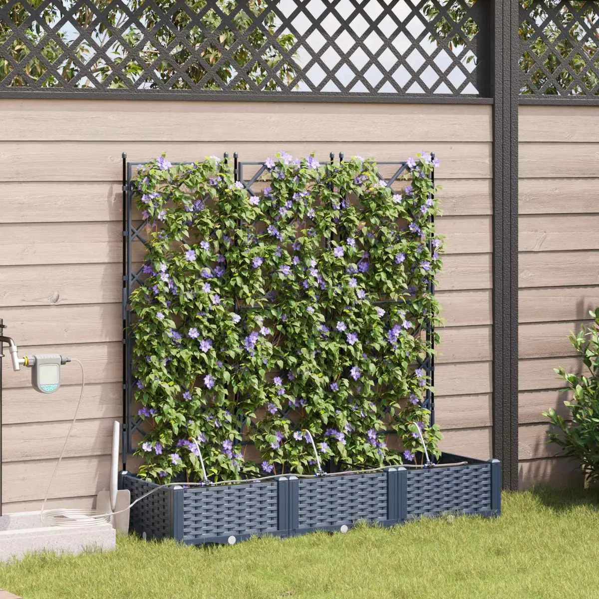 Garden Planter Set 3 pcs Grey Outdoor Terrace Large Modern Polypropylene