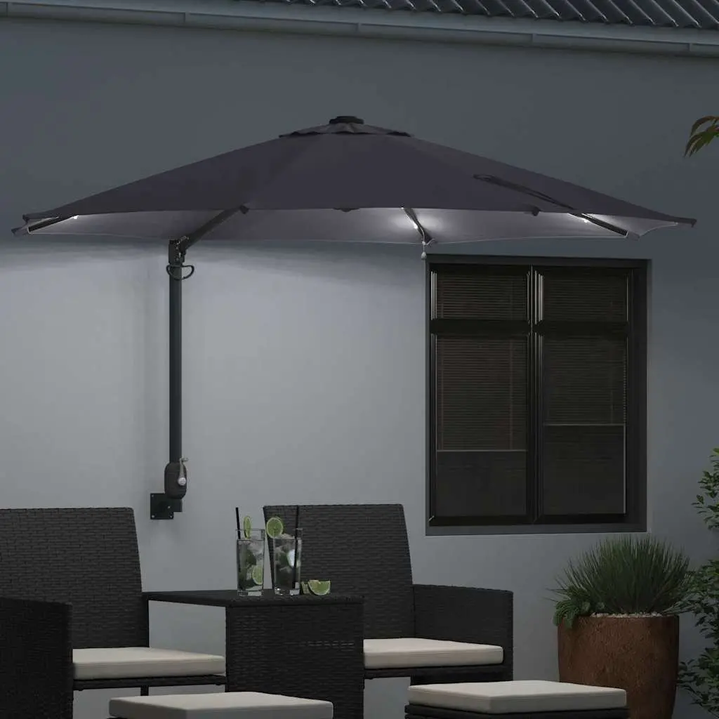 Garden Parasol Outdoor Umbrella Square Canopy Anthracite with LED Lights 248x248x148 cm