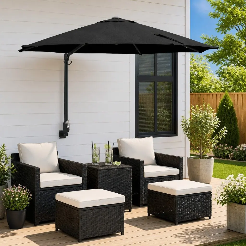 Black Outdoor Parasol with Solar Lights 248cm