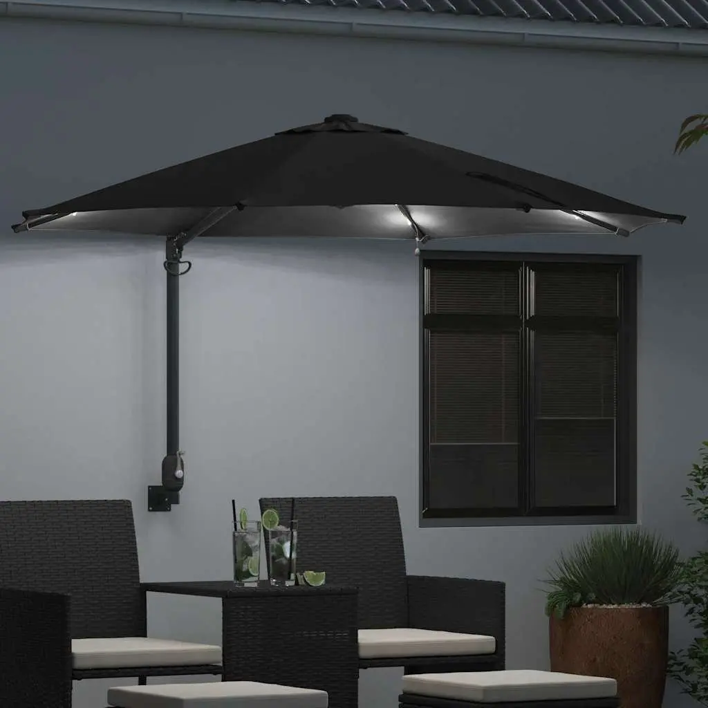Black Outdoor Parasol with Solar Lights 248cm