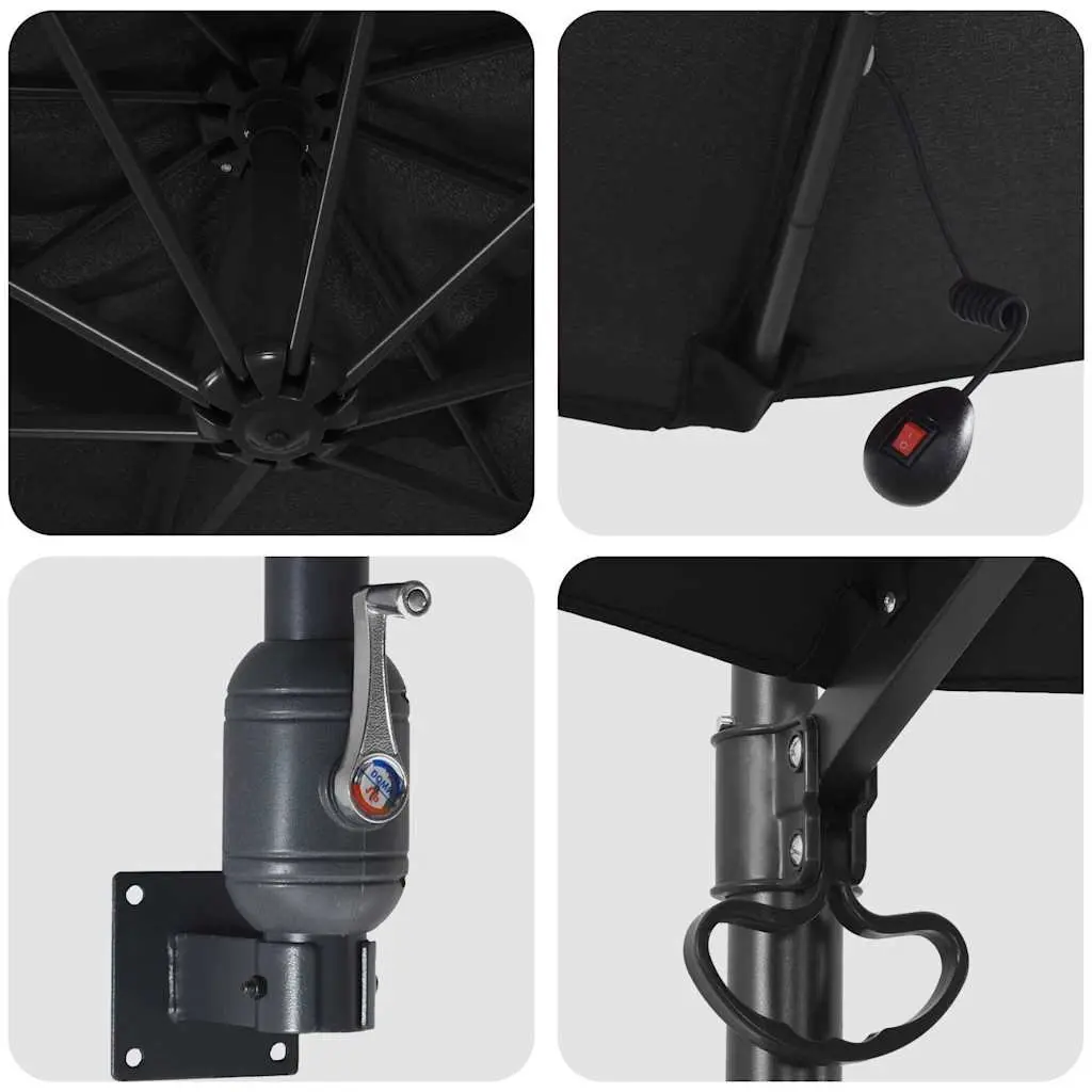 Black Outdoor Parasol with Solar Lights 248cm