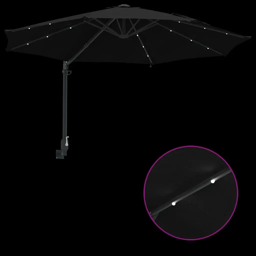 Black Outdoor Parasol with Solar Lights 248cm