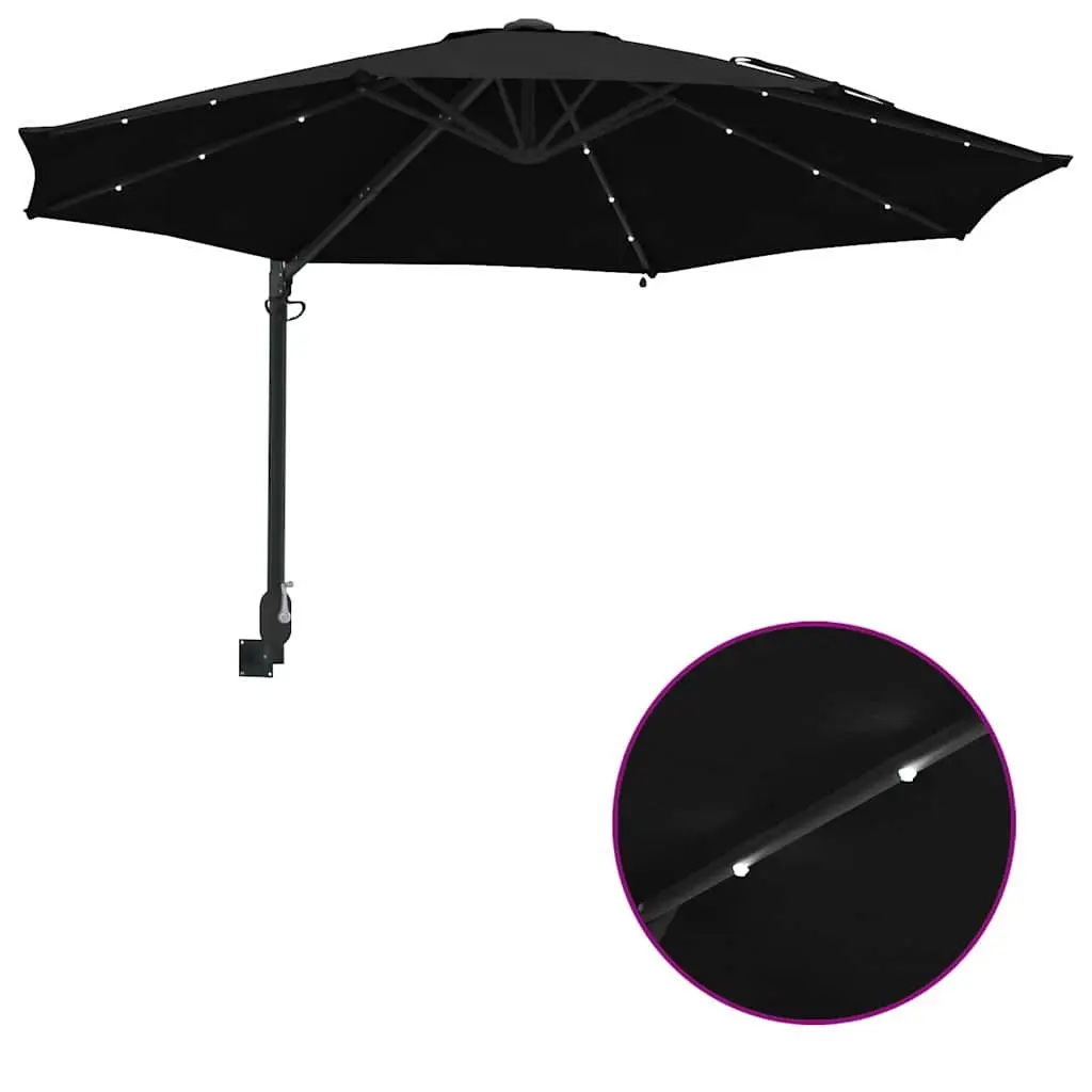 Black Outdoor Parasol with Solar Lights 248cm