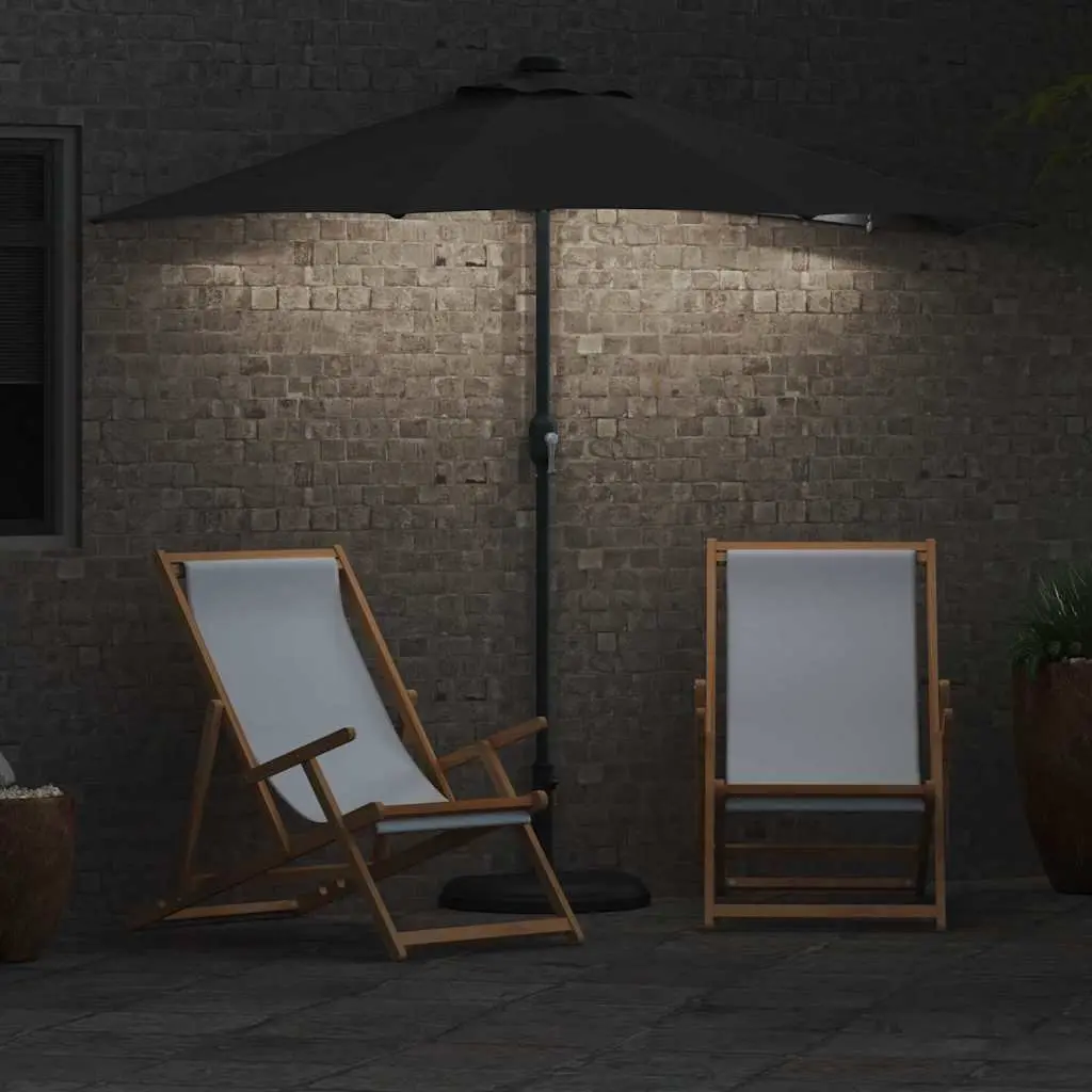Garden Parasol Anthracite Outdoor Shade Umbrella Hand Crank Solar LED Lights