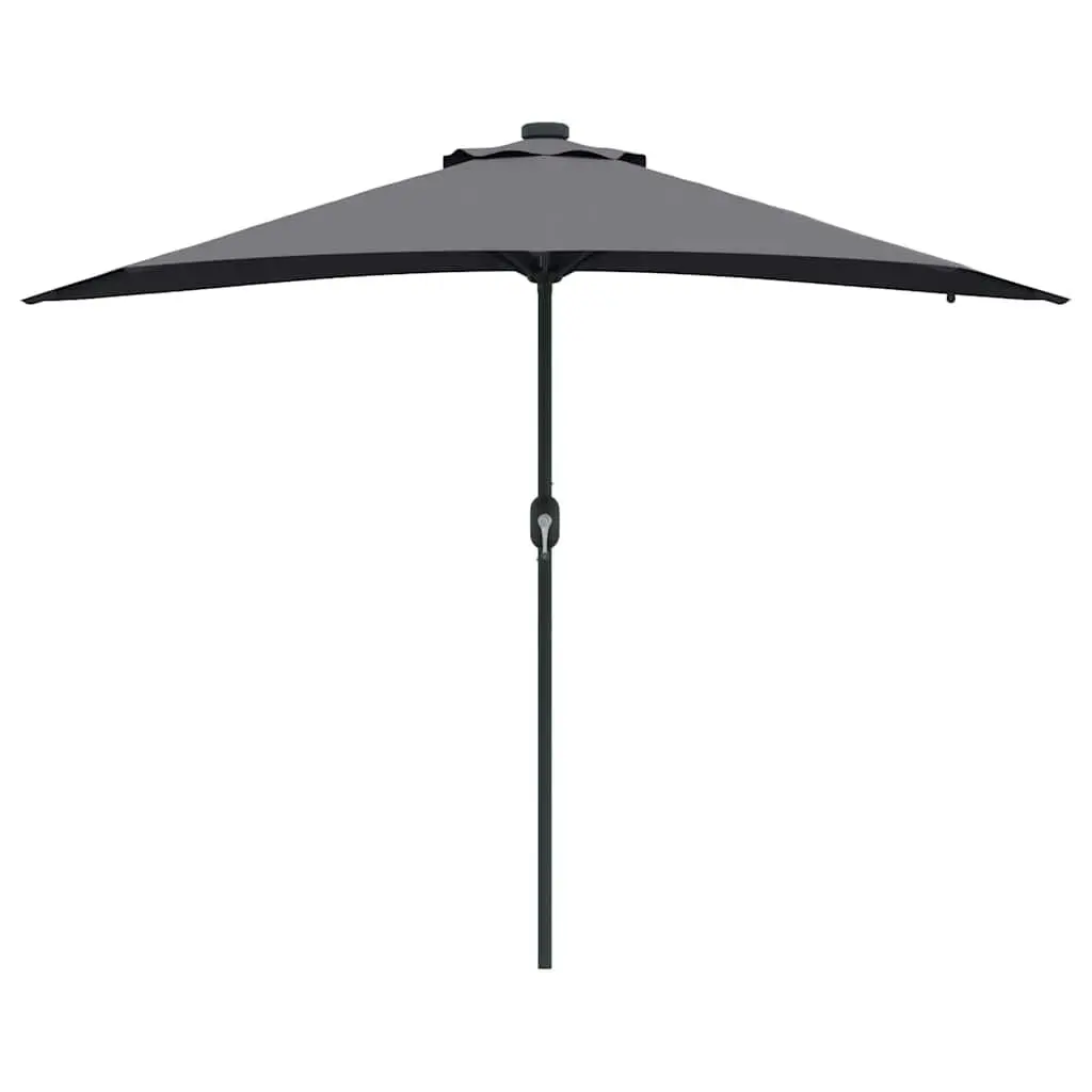 Garden Parasol Anthracite Outdoor Shade Umbrella Hand Crank Solar LED Lights