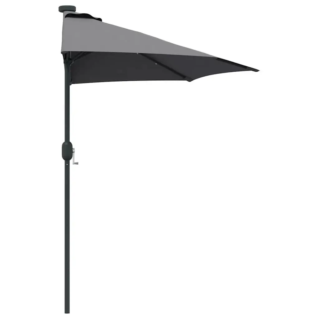 Garden Parasol Anthracite Outdoor Shade Umbrella Hand Crank Solar LED Lights