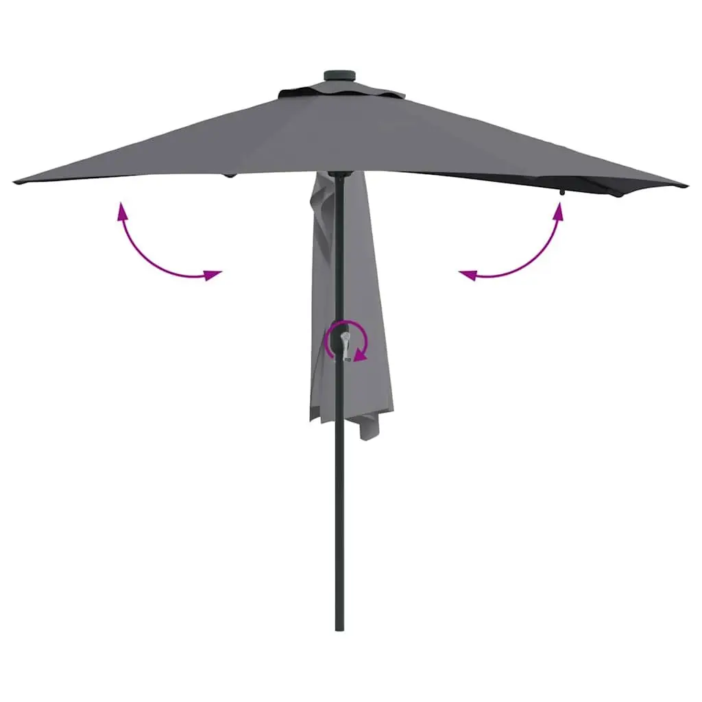 Garden Parasol Anthracite Outdoor Shade Umbrella Hand Crank Solar LED Lights