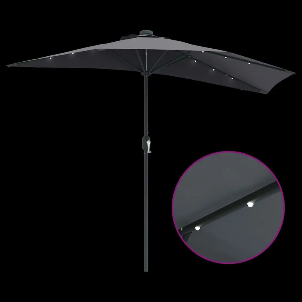 Garden Parasol Anthracite Outdoor Shade Umbrella Hand Crank Solar LED Lights