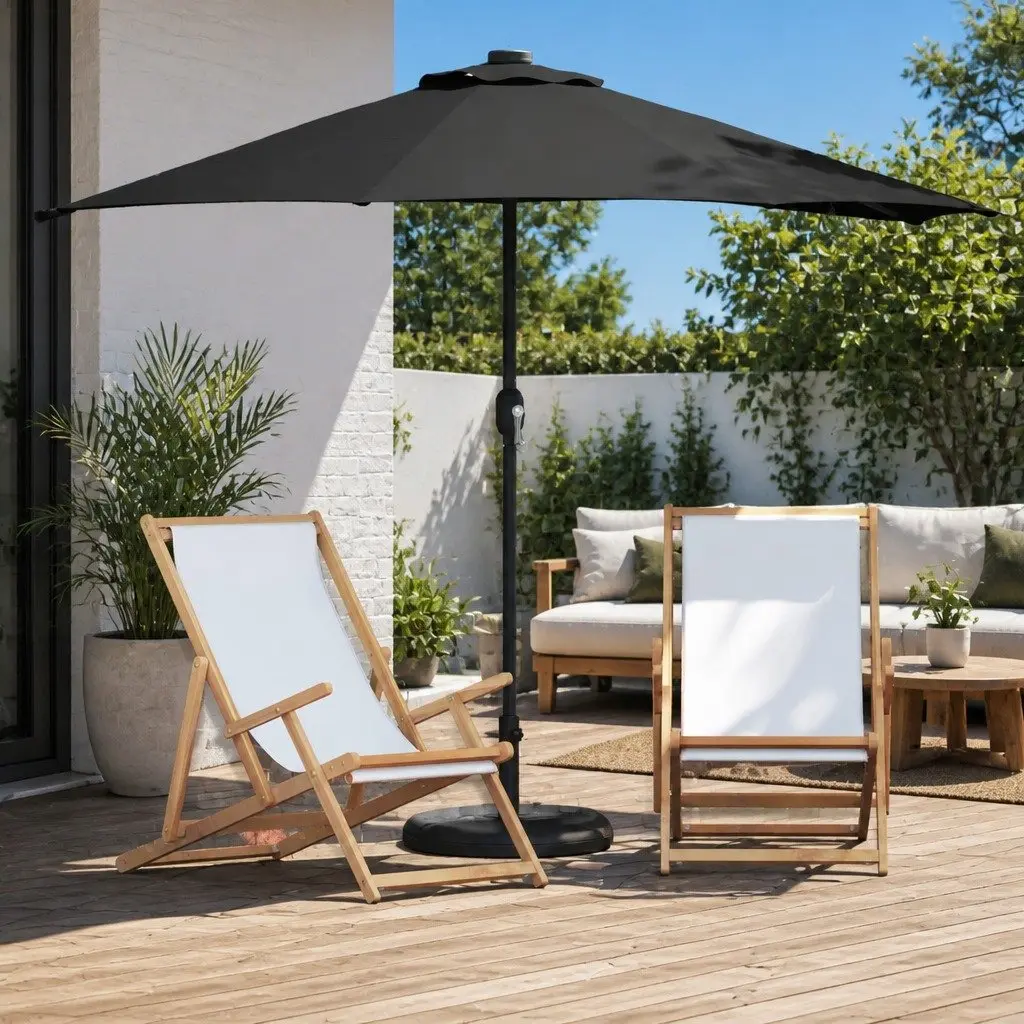 Garden Parasol Umbrella Outdoor Use 294x150x224cm Black with LED Solar Lights