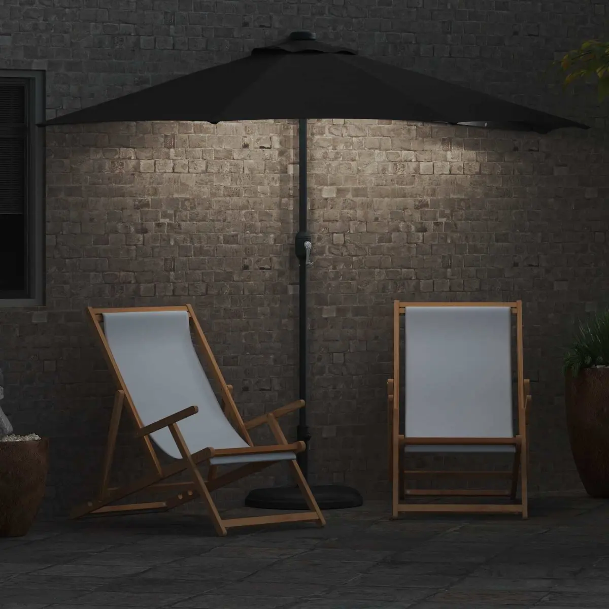 Garden Parasol Umbrella Outdoor Use 294x150x224cm Black with LED Solar Lights