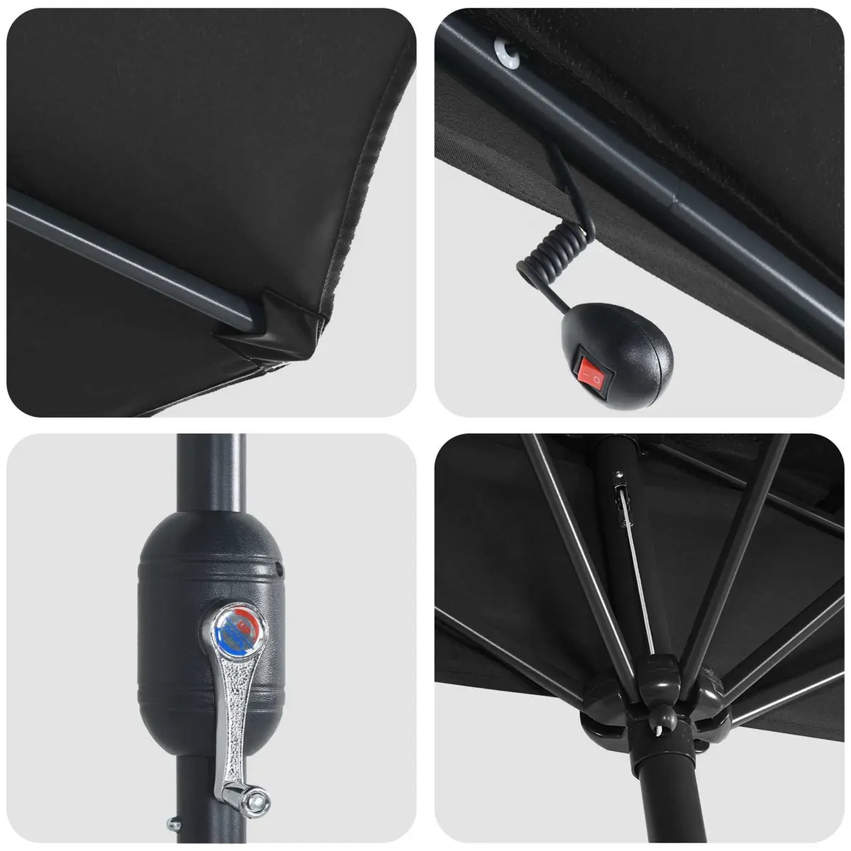 Garden Parasol Umbrella Outdoor Use 294x150x224cm Black with LED Solar Lights