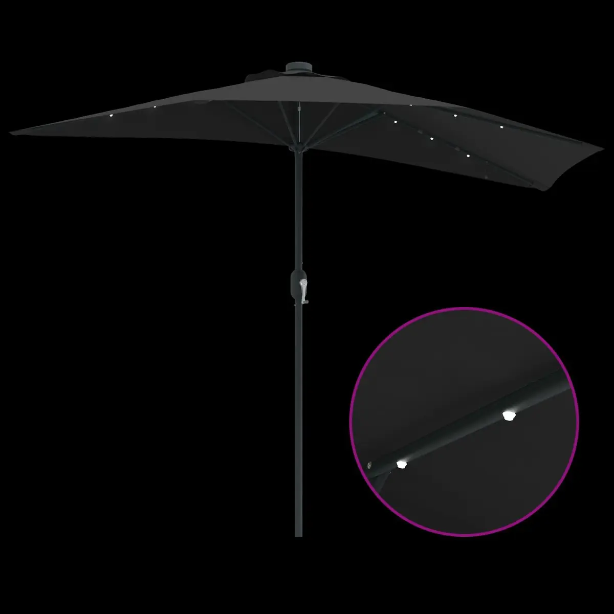 Garden Parasol Umbrella Outdoor Use 294x150x224cm Black with LED Solar Lights