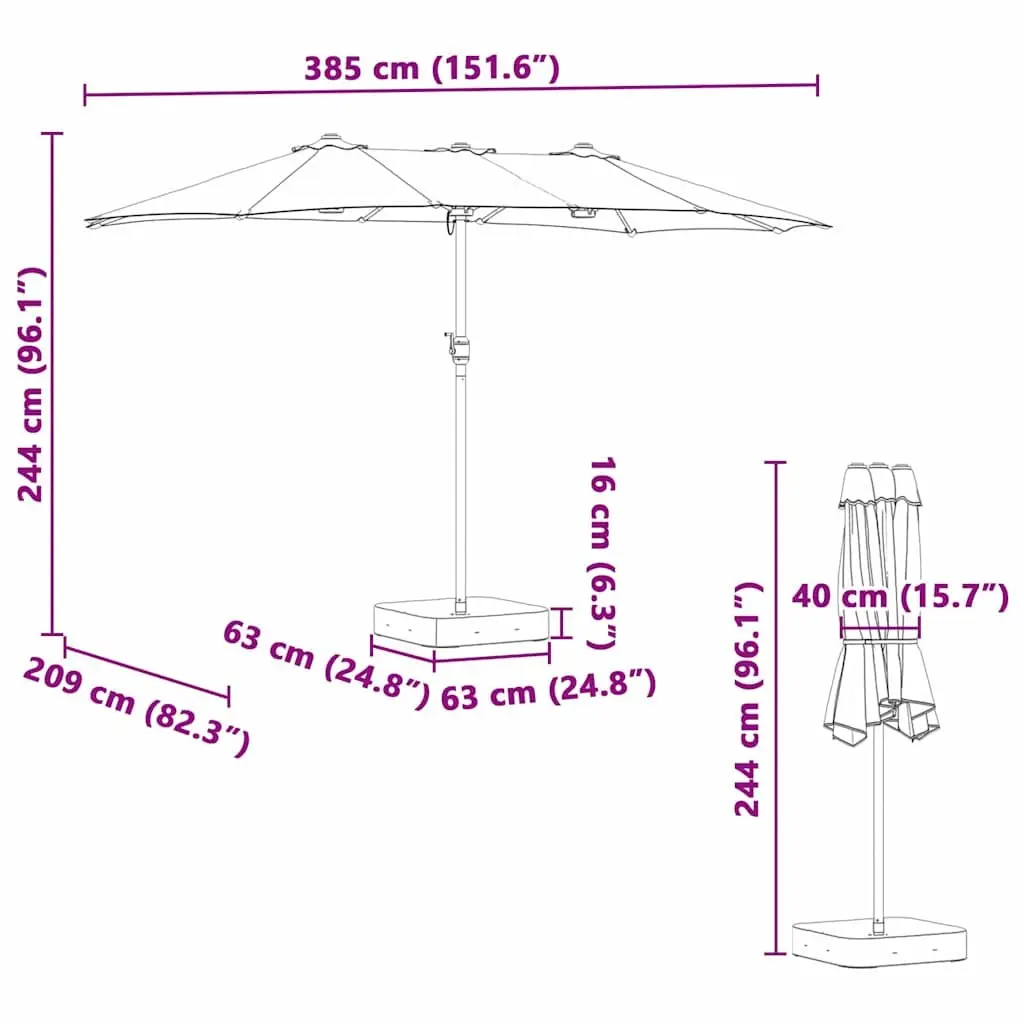 Garden Parasol Outdoor Umbrella Anthracite 385 x 209 x 244 cm Patio Shade Canopy