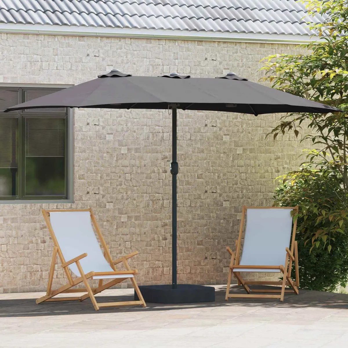 Garden Parasol Outdoor Umbrella Anthracite 385 x 209 x 244 cm Solar LED Crank