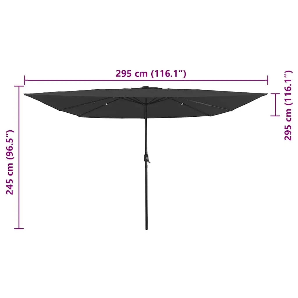 Garden Parasol Outdoor Use 295cm Square Umbrella with LED Lights